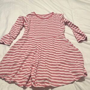 Primary Pink and White Striped Kids Dress